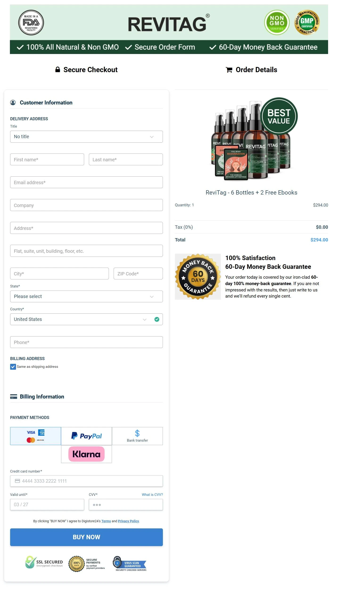 ReviTag Checkout Page